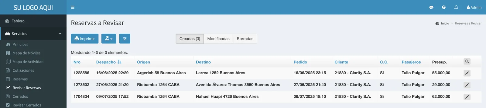 Reservas a revisar en Karbooking